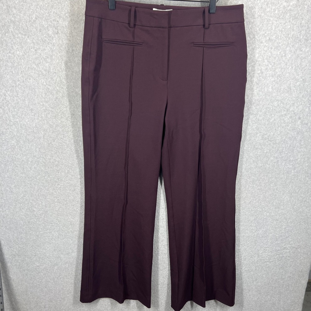 Reiss Claude Flare Leg Trouser Women 12P‎ Petite Burgundy Center Seem NWT